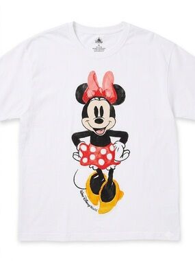 Disney World Minnie Mouse Front Back Graphic Tee White XL Watercolor Sketch